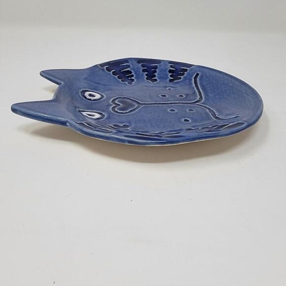 Signed Handmade Cheshire Cat Pottery Plate Trinket Dish Decor 1989 Signed - Picture 5 of 8